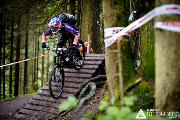 Daniela Michel of Switzerland races down stage 1 during the 1st UEC MTB Enduro European Championships in Kirchberg, Tyrol, Austria, on June 21, 2015. Free image for editorial usage only: Photo by Manfred Stromberg