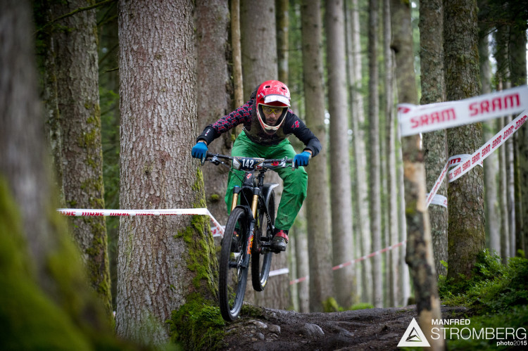 Benedikt Purner racing stage 1 of the 1st UEC MTB Enduro European Championships in Kirchberg, Tyrol, Austria, on June 21, 2015. Free image for editorial usage only: Photo by Manfred Stromberg