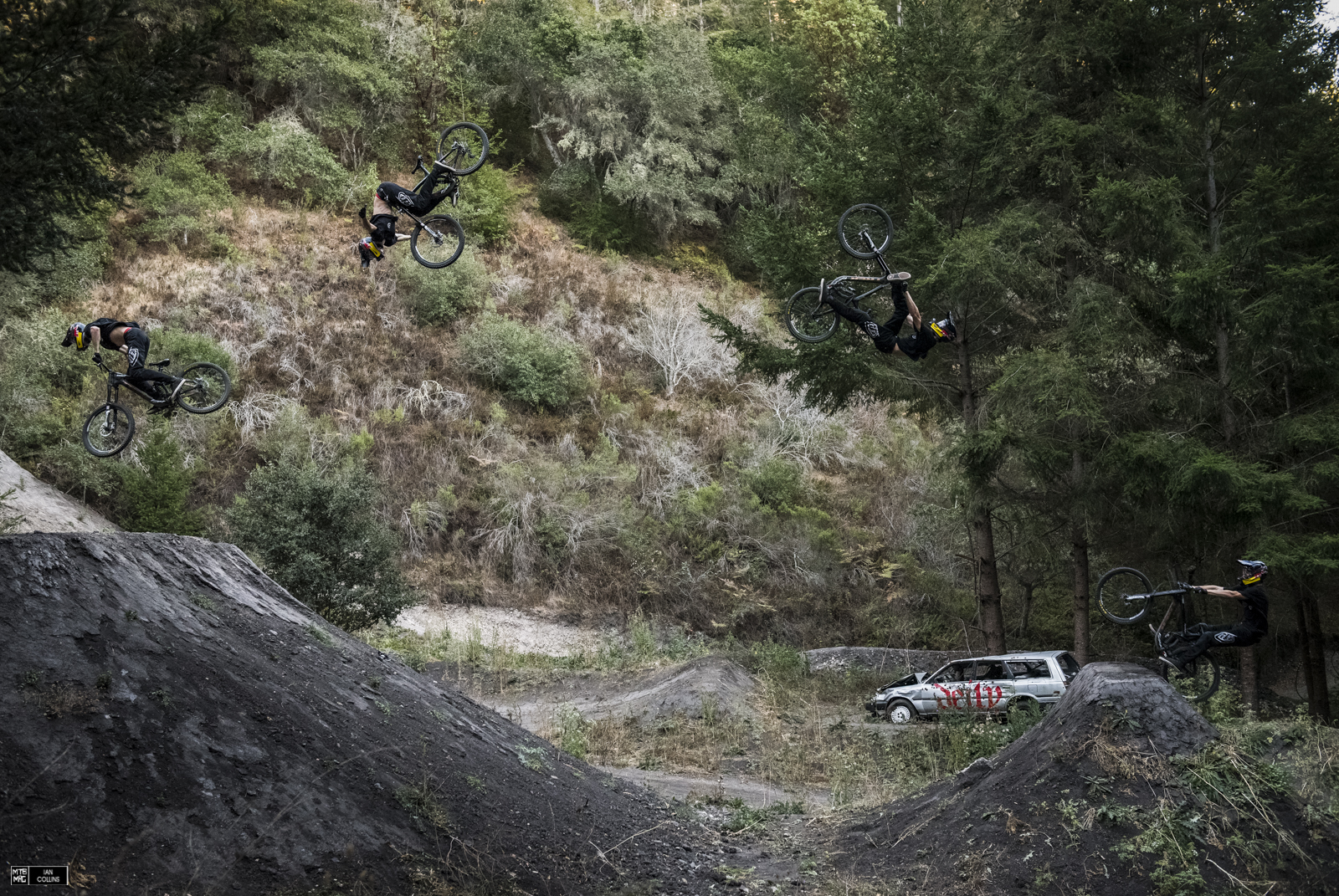 Brandon pushing the envelope with the most ridiculous combo on a DH bike. Flip Can to tuck.