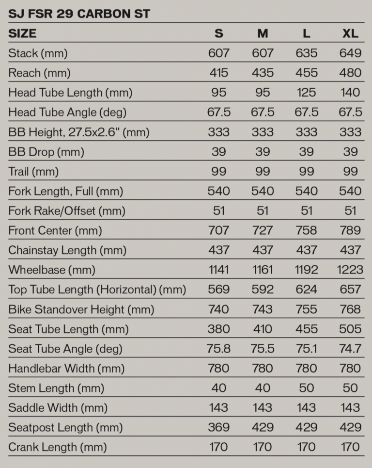 specialized stumpjumper frame size chart